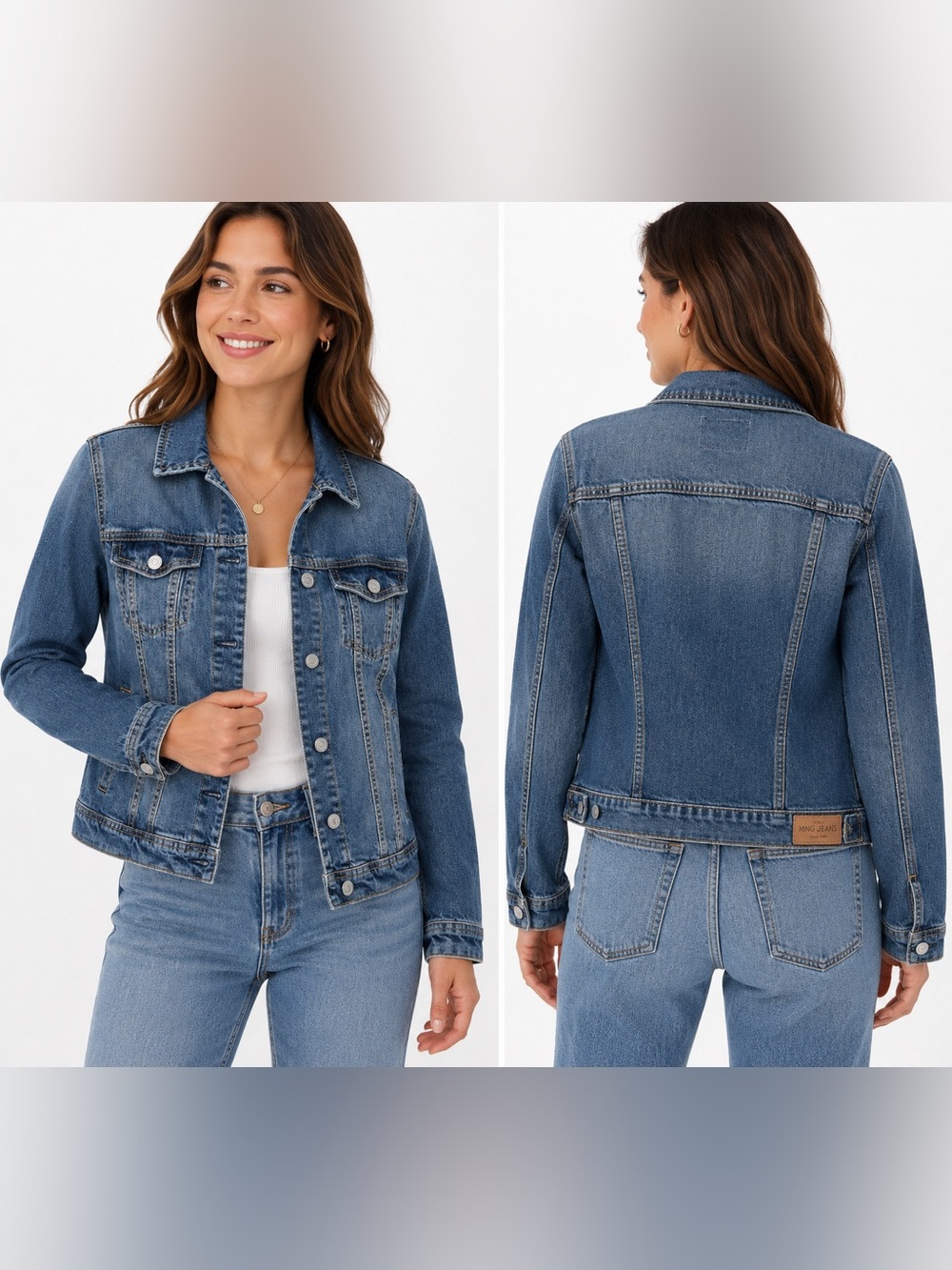MNG Jeans by Mango Blue Stretch Denim Trucker Jacket Size Medium